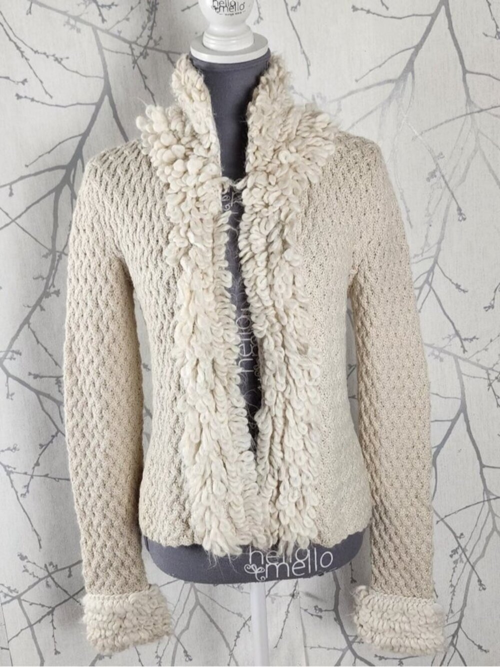 Giuliana Testino Ivory Chunky Cable Knit Baby Alpaca Cardigan